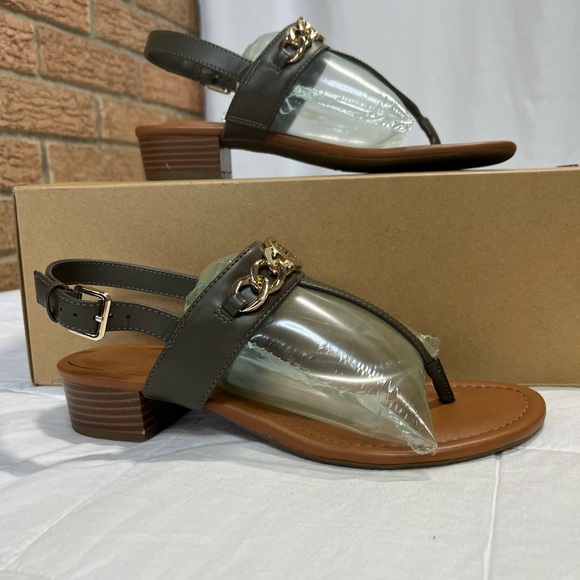 Tommy Hilfiger olive green and gold chain sandals -8 - Picture 4 of 9